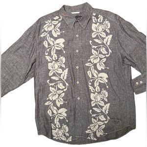 Tommy Bahama Gray Shirt with Cream Floral Accent